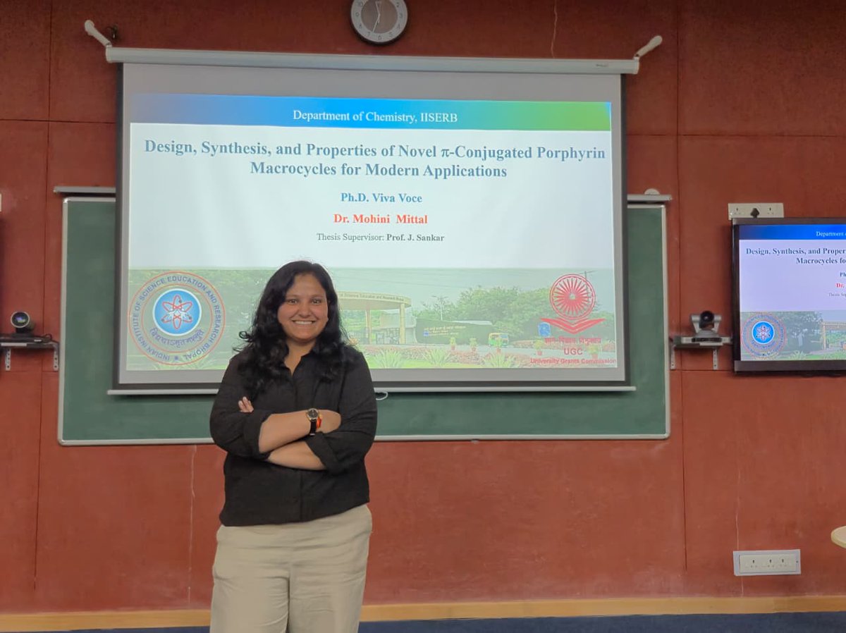 jesankar's tweet image. Our 15th student Mohini Mittal @M2010211
successfully defended her PhD thesis(18/11/25). We appreciate her hardwork and wish her the best. Thanks to external examiner Prof. V. G. Anand and committee members for their evaluation.
@chm_iiserb
@iiserbhopal
