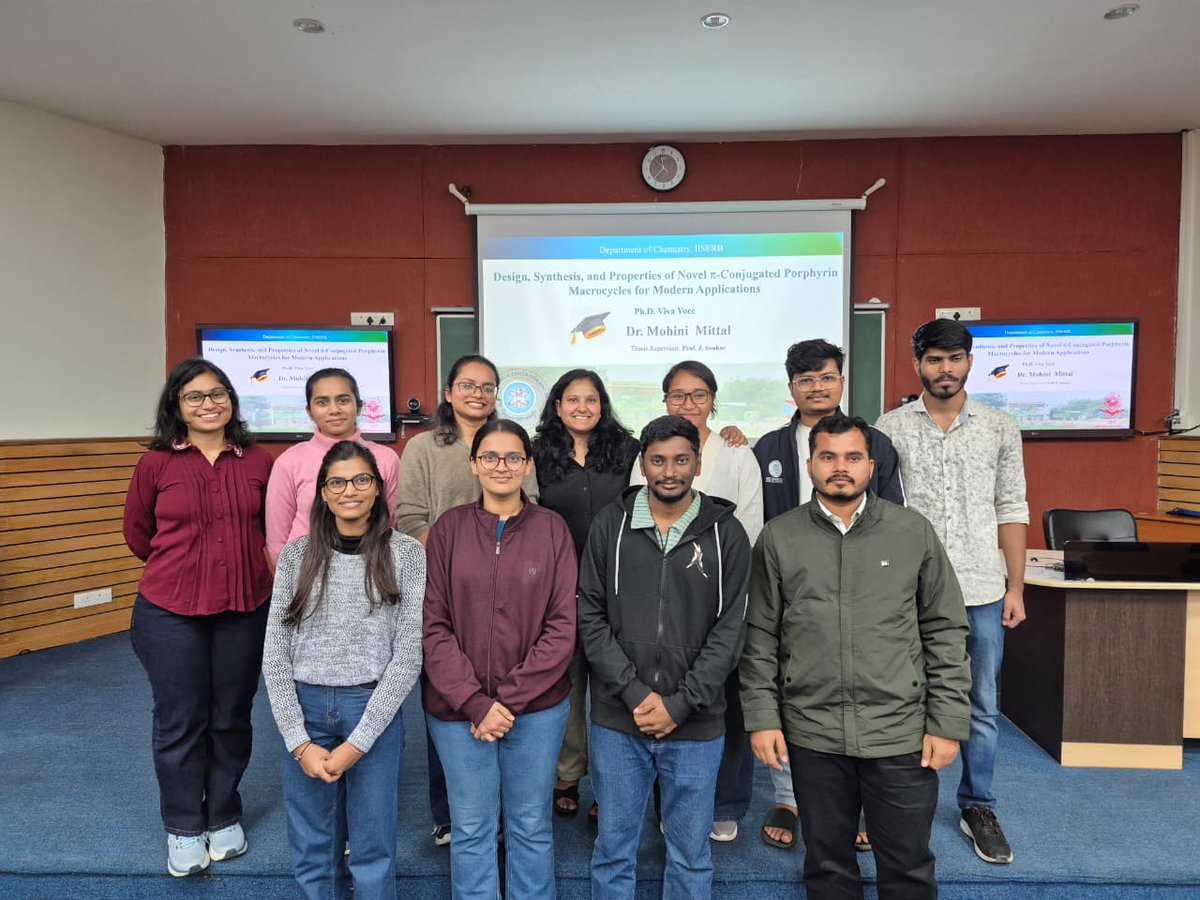 jesankar's tweet image. Our 15th student Mohini Mittal @M2010211
successfully defended her PhD thesis(18/11/25). We appreciate her hardwork and wish her the best. Thanks to external examiner Prof. V. G. Anand and committee members for their evaluation.
@chm_iiserb
@iiserbhopal