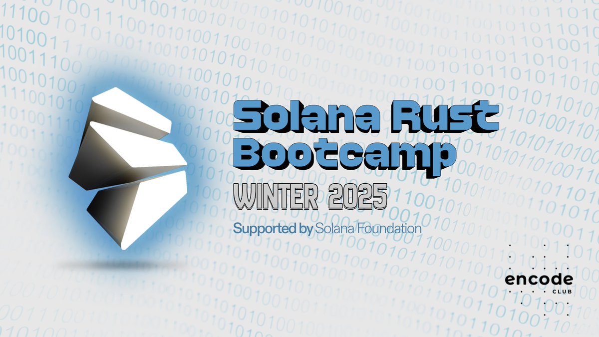encodeclub's tweet image. Developers: level up this winter ❄️

The @solana Rust Bootcamp is back - covering Rust fundamentals, Solana programmes, DeFi, NFTs, and security.

Self-paced, 16 lectures, homework, quizzes + certificate.

Includes priority entry to the Solana Winter Build Challenge 👀

Let’s…