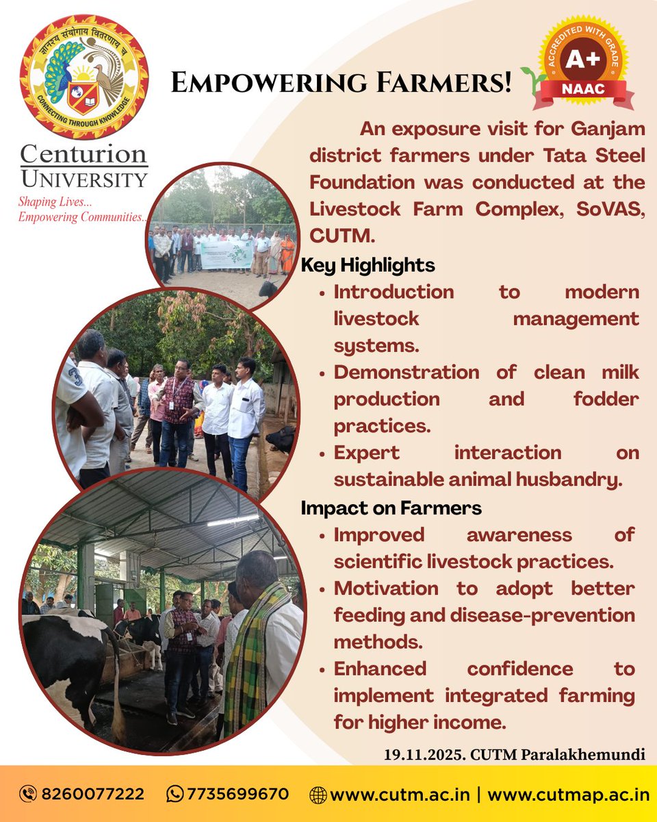 CUTMIndia's tweet image. Transforming Livestock Farming Through Knowledge.

#cutmap #cutmbbsr #cutmpkd #cutm #livestockfarming #farmerskilldevelopment #animalhusbandry #farmersupport #rurallivelihoods #fieldexposure #agritech #sovas #paralakhemundi