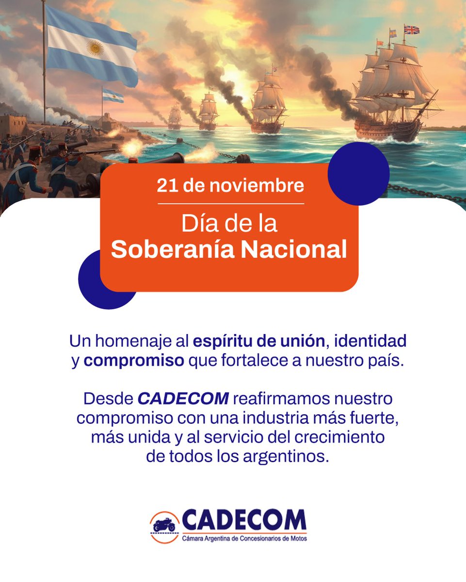 En el Día de la Soberanía Nacional, reafirmamos nuestro compromiso con el desarrollo federal, la representación sectorial y el fortalecimiento de la industria de motovehículos en todo el país.

🇦🇷 Construyamos futuro con identidad y trabajo conjunto.

#SoberaníaNacional #CADECOM