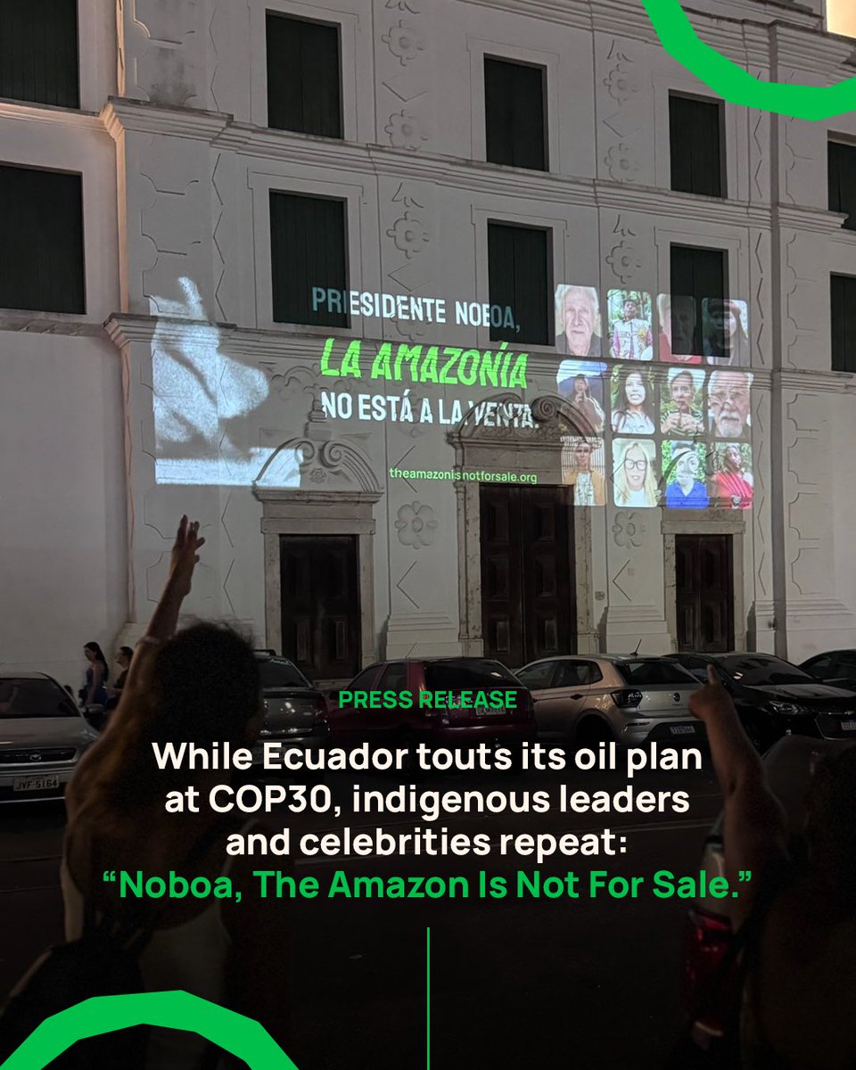 AFrontlines's tweet photo. While Ecuador touts its oil plan at #COP30, indigenous leaders and celebrities repeat: “Noboa, The Amazon Is Not For Sale” in Belém, Brazil.
🔗 https://t.co/AZS3naKogE
#TheAmazonisNOTforsale https://t.co/CMyOrLco6W
