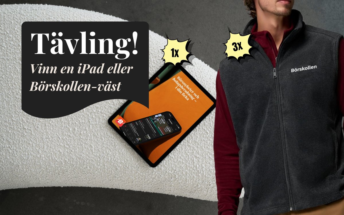borskollen_news's tweet image. Tävling! 🎉
För att fira att vår app fått ett ordentligt lyft senaste tiden drar vi igång en riktigt fin utlottning. Du kan vinna:
📱 1 st iPad 11"
🧥 3 st exklusiva Börskollen-västar/hoodies

Vill du vara med? Det är enkelt:

1️⃣ Ladda ner vår app (länk i bio / första…