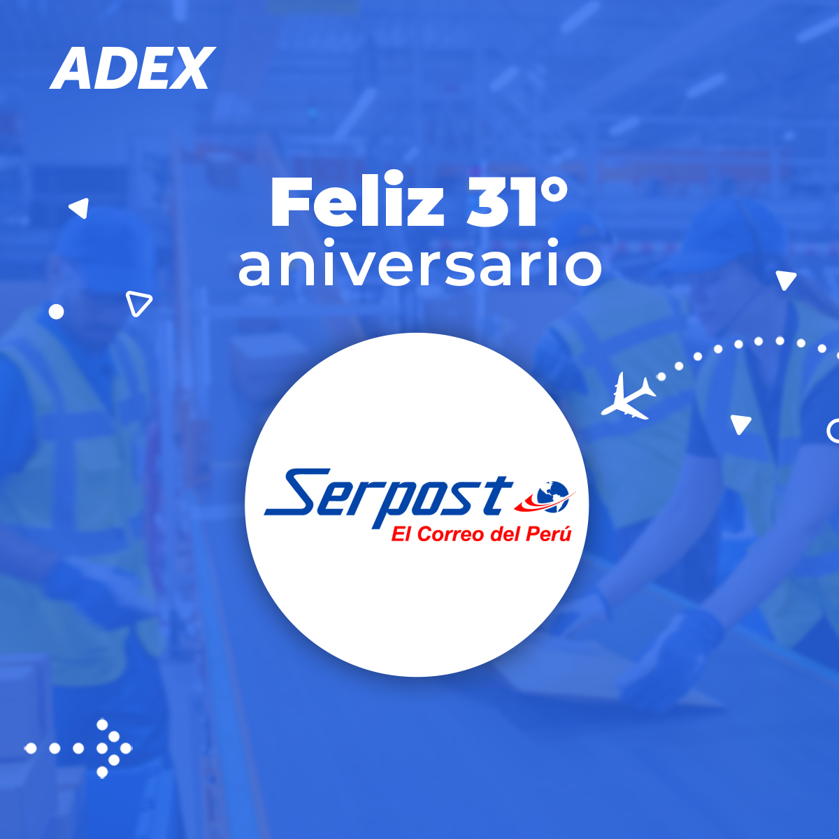 #aniversario
Extendemos un saludo a <a href="/SerpostPe/">Serpost Oficial</a>, por su 31° aniversario. Institución pública de derecho privado, adscrita al sector Transportes y Comunicaciones, cuya actividad principal es la prestación de servicios postales en todas sus modalidades.