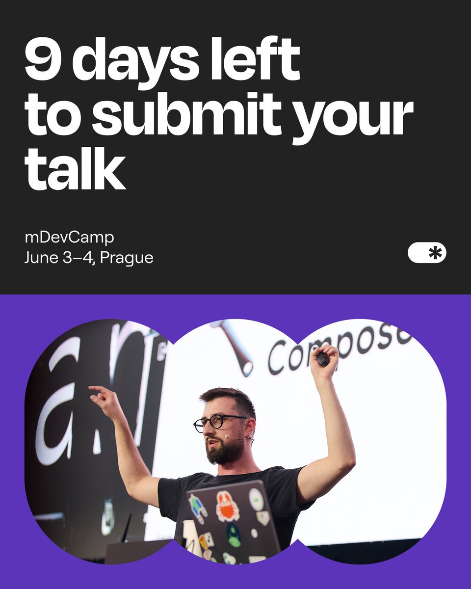 mDevCamp's tweet image. ⏰ CFP for mDevCamp 2026 closes in 9 days (Nov 30)

Looking for talks about what you&apos;re solving in production – non-standard architectures, impactful technical decisions, use cases worth sharing.

📅 June 3–4, 2026 | Prague 👥 700 mobile devs | 12th edition

→…