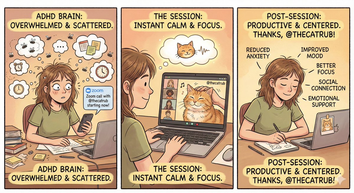 paniaguai's tweet image. How it started. How it’s going.
Nothing grounds a scattered brain like a virtual cat session. Thanks for the calm, @thecatrub #FridayFeeling