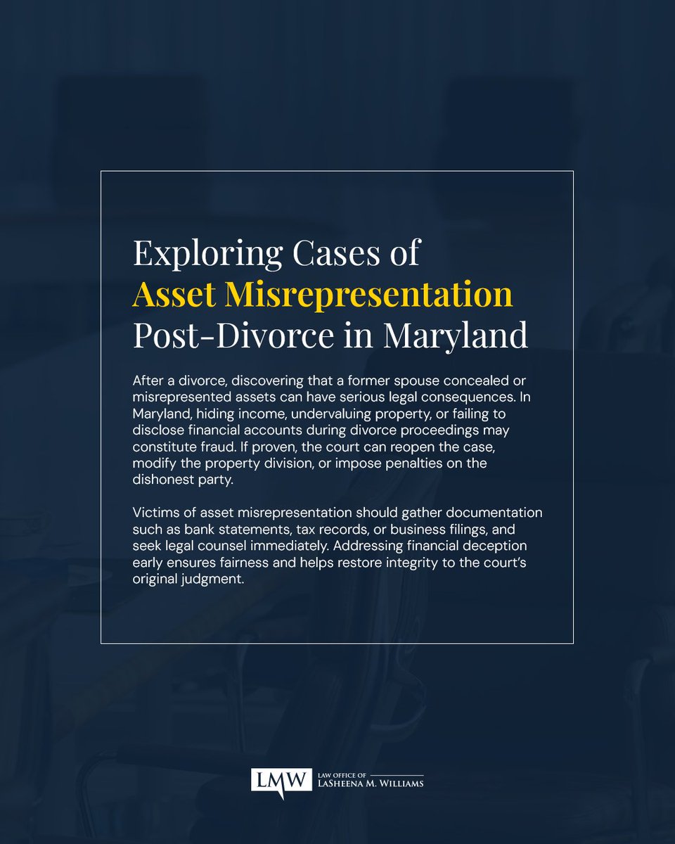 LMWLegal's tweet photo. Exploring Cases of Asset Misrepresentation Post-Divorce in Maryland

#MarylandDomesticViolence #ProtectiveOrders #LMWLegal https://t.co/xcHkLuNC3P