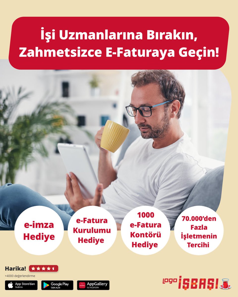 İşi uzmanlarına bırakın, rahat edin! 😊
 
🔄Ücretsiz e-Dönüşüm Danışmanlığı ile
📑15 Dakika’da e-Faturaya geçerek,
🚀Faturalarınızı saniyeler içerisinde kesip,
📤 Anında müşterilerinize gönderebilirsiniz.
 
Üstelik e-Fatura gönderimlerinizde kullanabileceğiniz yıllık 1000 kontör