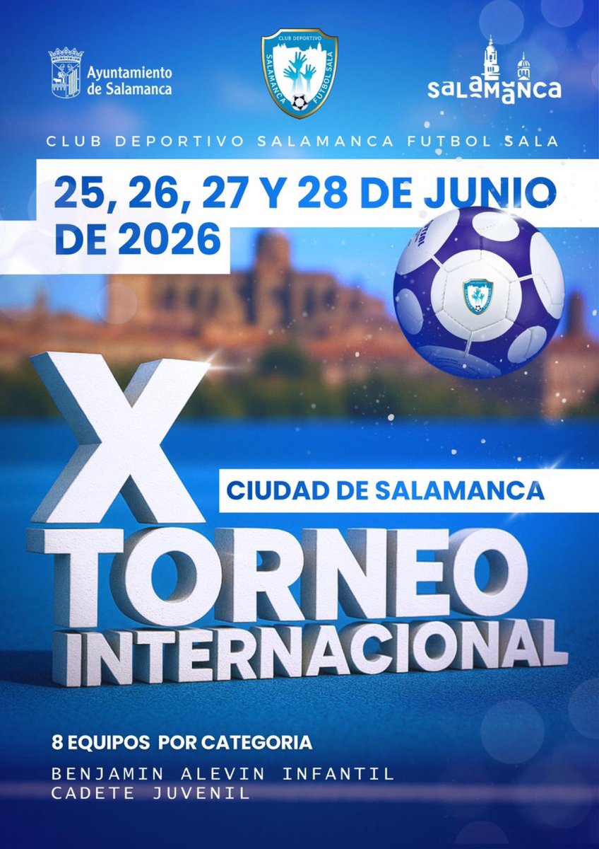 Llevamos 10 años viendo crecer este torneo, y tenemos una cosa
clara, queremos seguir viviendo su magia en Salamanca y su provincia. 

ES UN TESORO . ¿No nos crees? 
Descúbrelo tu mismo! 

25, 26, 27 y 28 de junio X Torneo Internacional Ciudad de Salamanca 💫
⚡️

Esta edición