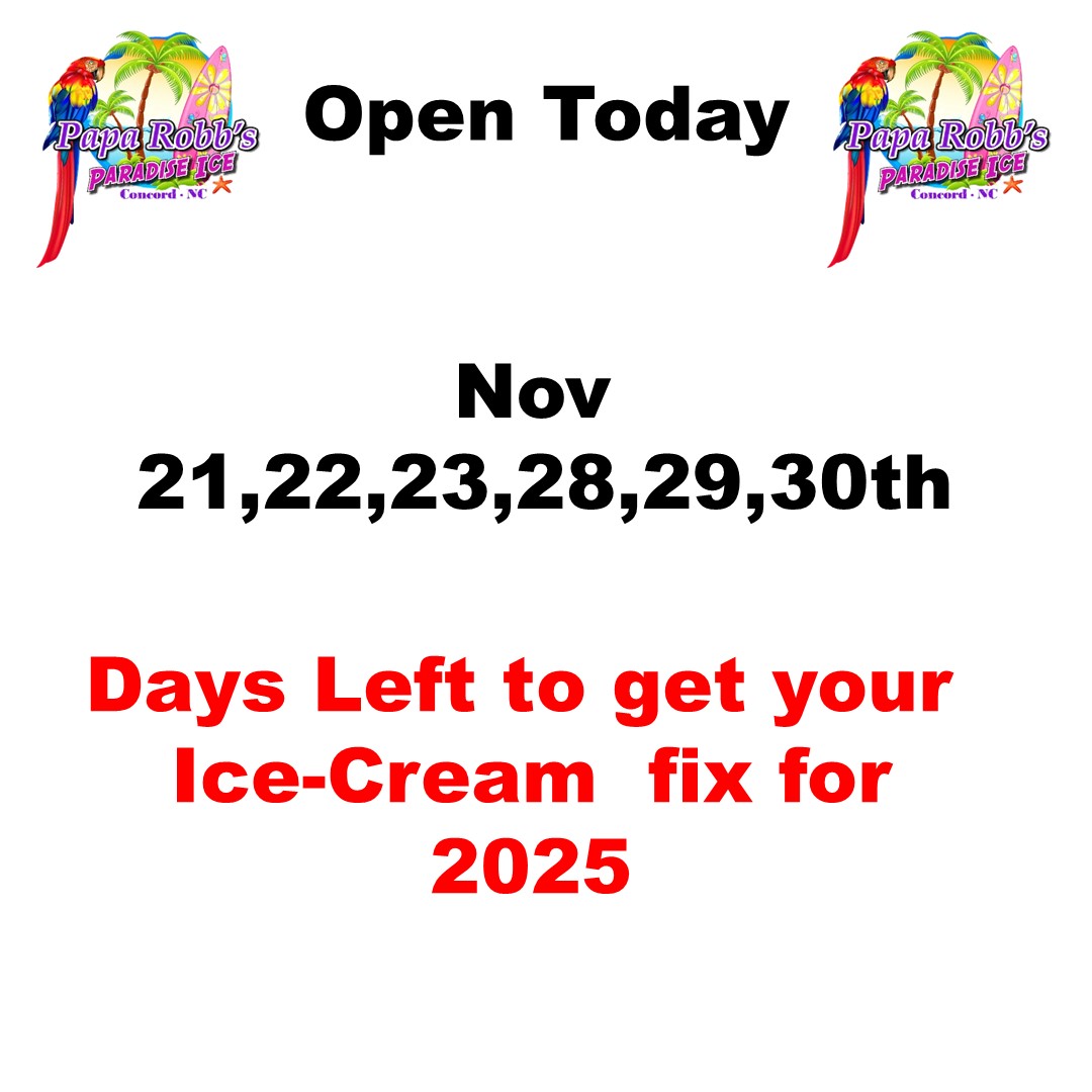 Papa_Robbs's tweet image. Good Morning Concord.Only 6 days left this year to get that Ice Cream fix for 2025.
#PapaRobbs #IceCream #Playground #ConcordNC #PapaRobbsParadiseIce