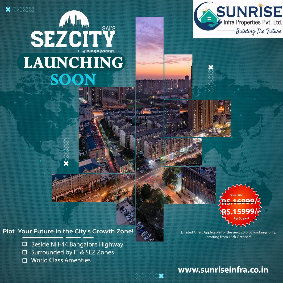 ProjectsInfra's tweet image. Launching Soon! 🏙️ Sai’s SEZ City @ Balanagar — 30+ Acres Mega Venture by Sunrise Infra Properties. 📷 1 Min from NH-44 📷 High ROI | Premium Plots  📷 Invest Smart. Live Prime. #SunriseInfra#SEZCity #Balanagar #RealEstateHyderabad