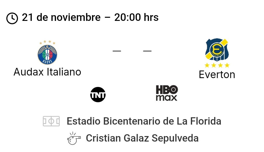 Hoy tenemos tres partidos a la misma hora por el tema de la parte baja de la tabla

Iquique - Cobresal (TNT Básico)

Limache - Union Española (TNT Premium/Mega 2)

Audax - Everton (TNT Películas)

#LigadePrimeraItaú