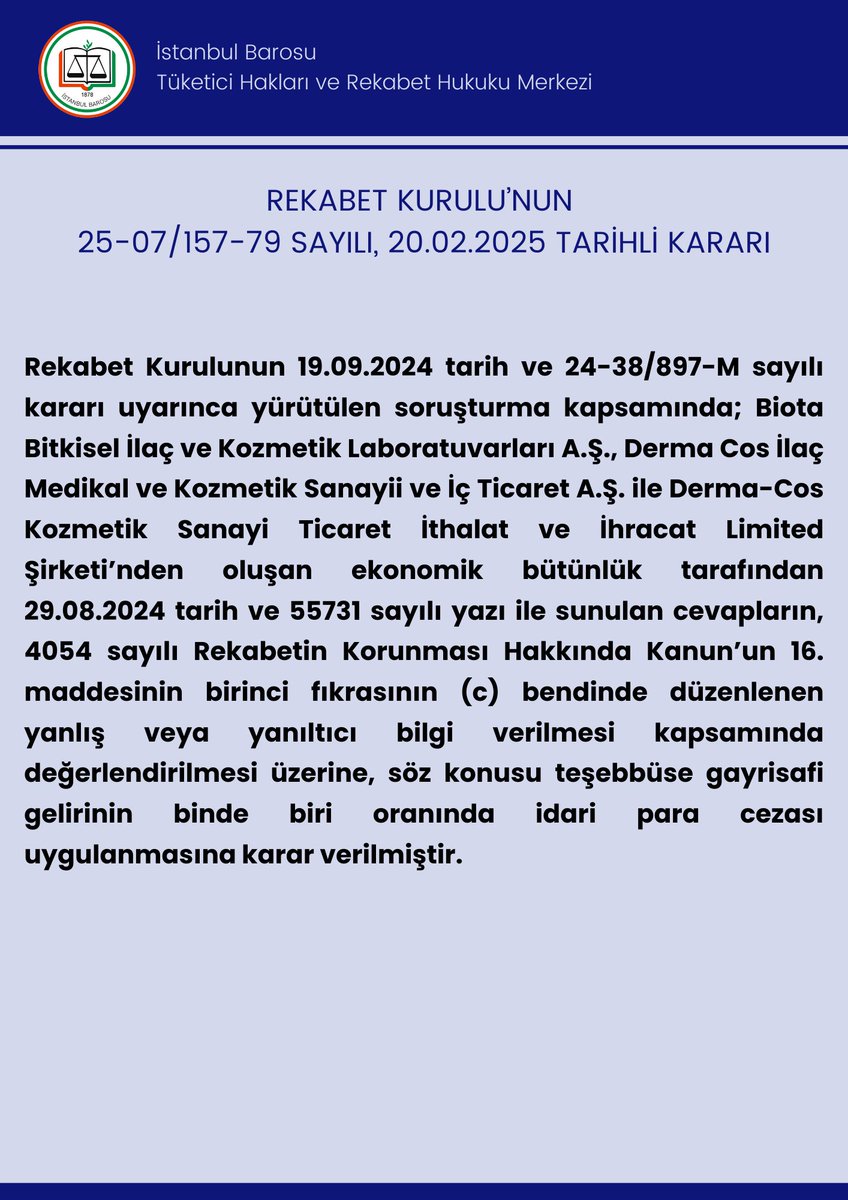 Tüketici Hakları ve Rekabet Hukuku Merkezi tweet media