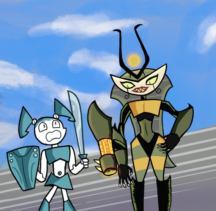 LegMan100's tweet image. You know what, I’m pulling up old art again, this time with Jenny and Vexus.

#xj9 #mlaatr #mylifeasateenagerobot #jennywakeman