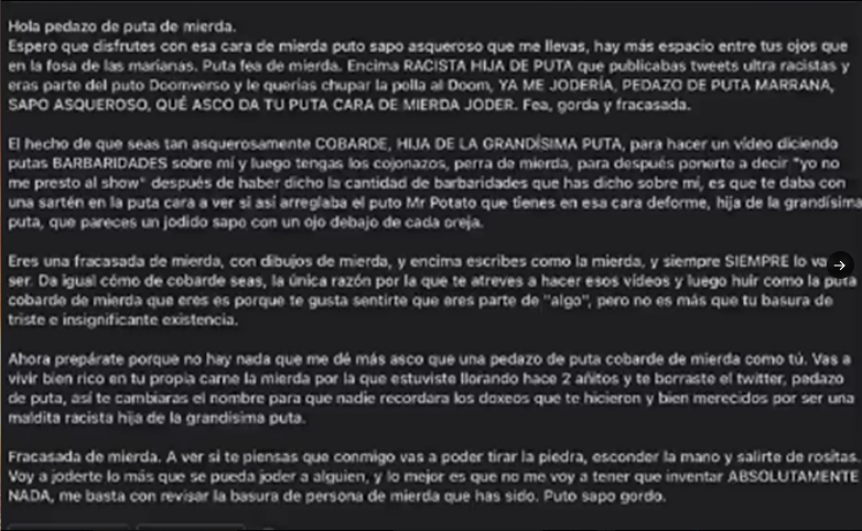 EnzoSuperGabri1's tweet photo. Que buenas bromas :

"Zorra"
"Puta"
"Suici****"
"Te voy a dar un sartenazo"
"Te mereces los doxeos que te hicieron" https://t.co/anz3XnjlVr