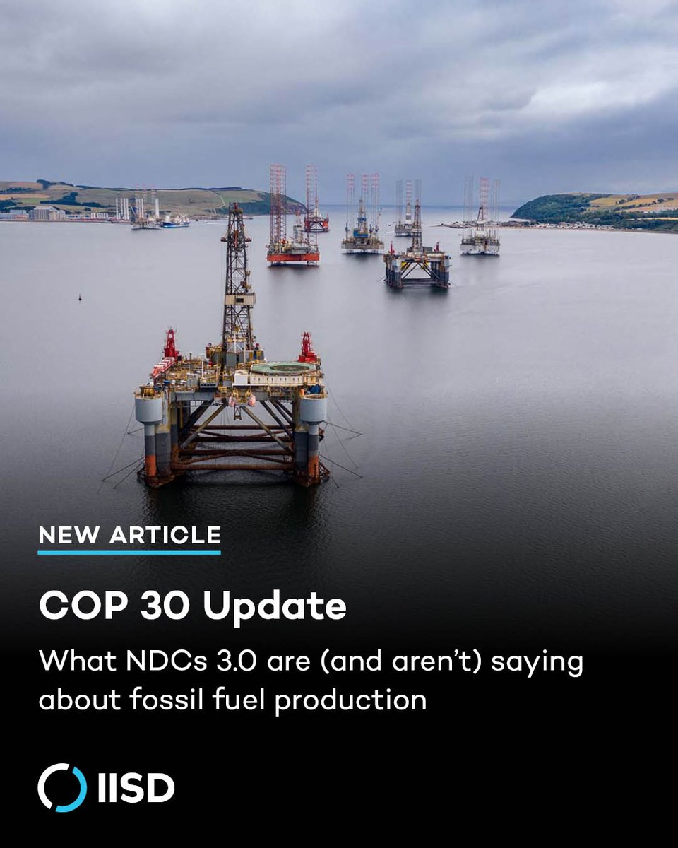 IISD_news's tweet image. With the ICJ reinforcing states’ legal obligation to stop #FossilFuel expansion, the need for ambitious #climate plans has never been clearer. Yet most third-generation NDCs fall short.

We break down what NDCs are (and aren’t) saying &amp;amp; the implications beyond #COP30: 🧵 1/6