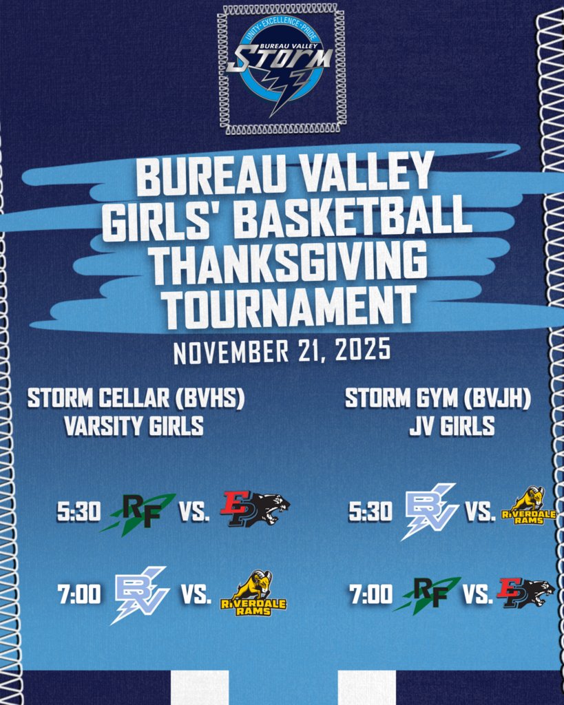 BVHS340's tweet image. 🏀 Championship Friday! ⚡️ Tonight we honor our Varsity All-Tournament Team, and the 7:00 PM Varsity game will decide the 2025 Thanksgiving Tournament CHAMPIONS! JV plays at 5:30 in the Storm Gym. Join us at BVHS for a great night of girls basketball! 

#DefendTheVALLEY