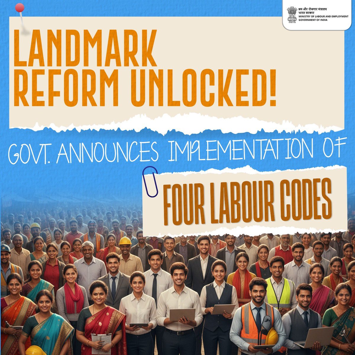 Major milestone in India’s labour reforms! The GoI has now implemented the 4 Labour Codes, bringing together 29 different laws into one simplified, transparent, and modern system. This transformative step strengthens worker empowerment and boosts economic growth.

#ShramevJayate