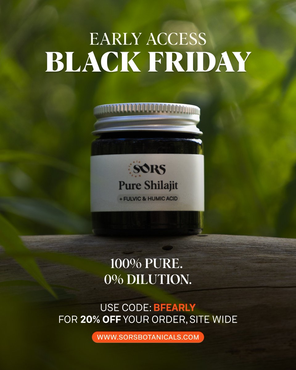 FromSors's tweet image. Begin your ritual today, at 20% OFF yesterday’s price 🌱

Limited time only with code: BFEARLY.

Head to sorsbotanicals.com or visit the link our bio to shop the offer 🏔️

#BlackFridayWellness #BlackFridayOffer #PureShilajit #HimalayanShilajit