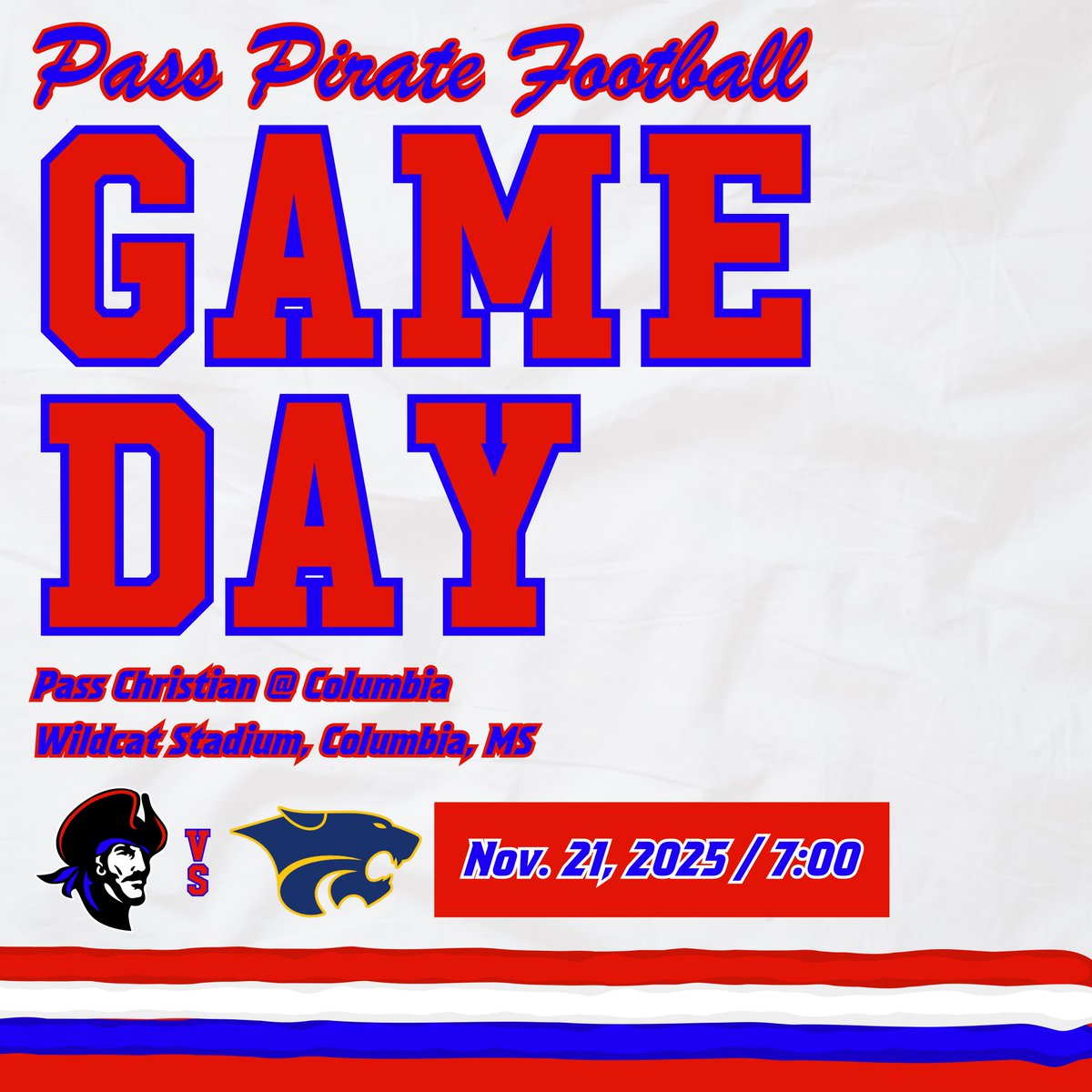 IT'S GAME DAY! Travel with us as we head north to Columbia to take on the Wildcats for Round 3 of the MHSAA State Playoffs. Kickoff at 7:00pm!