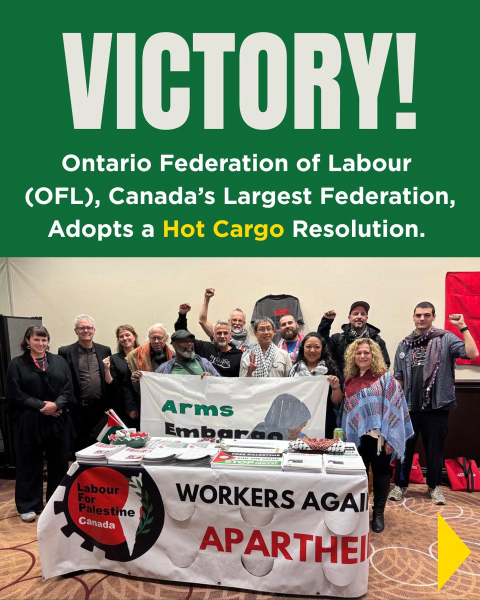PalestineLabour's tweet image. VICTORY: Ontario Federation of Labour (OFL), Canada’s Largest Federation, Adopts a Hot Cargo Resolution. #canlab #Solidarity 🧵