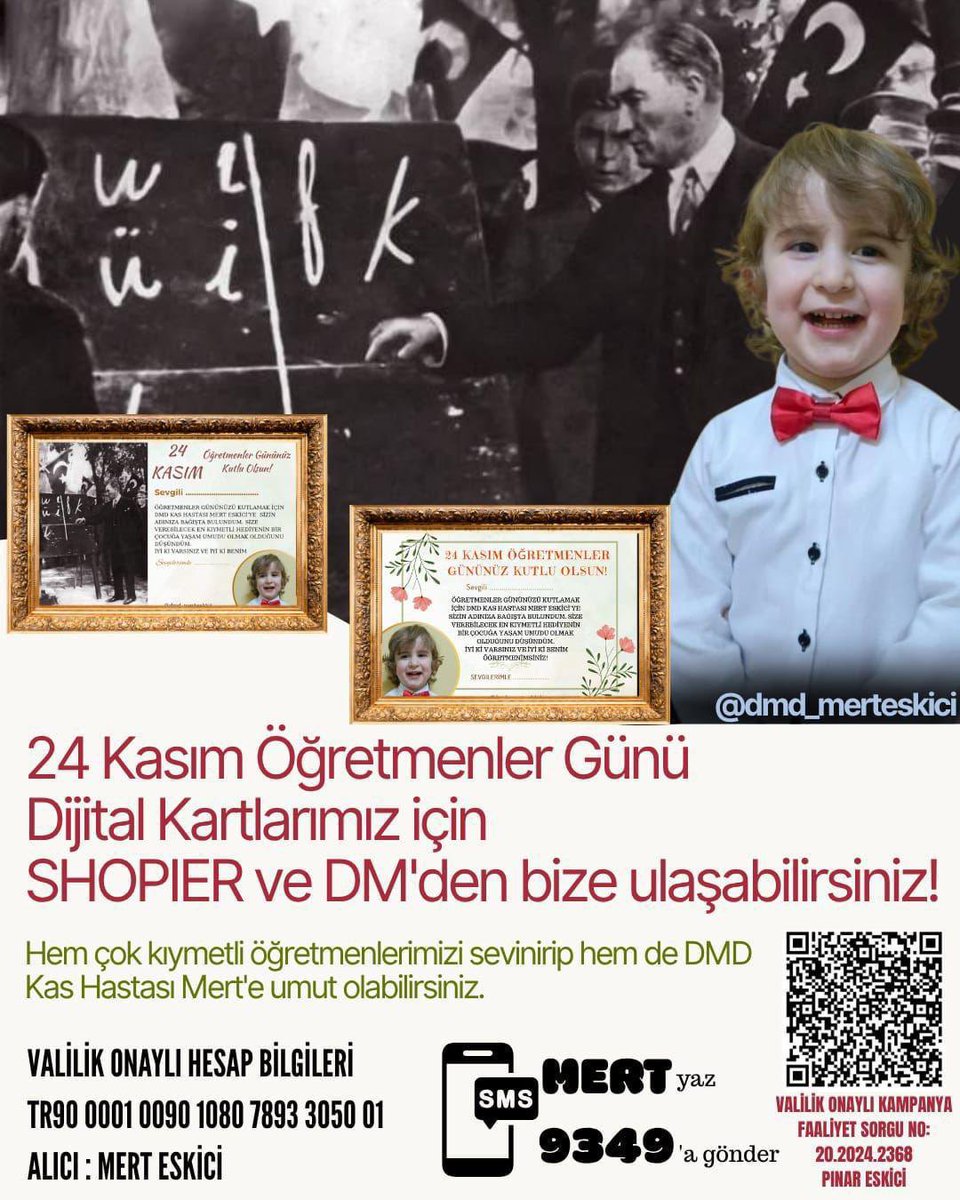 24 Kasım Öğretmenler Günü dijital kartlarımız için  SHOPİER ve DM’den bizlere ulaşabilirsiniz.

Hem çok kıymetli öğretmenlerimizi sevindirip hem de DMD hastası Mert’e destek olun🙏

Hayırlı Cumalar İmralı #KademeMeclisinBorcu Alperen #PolisiOyalamayın Evrim Akın Kürt CHP’ye