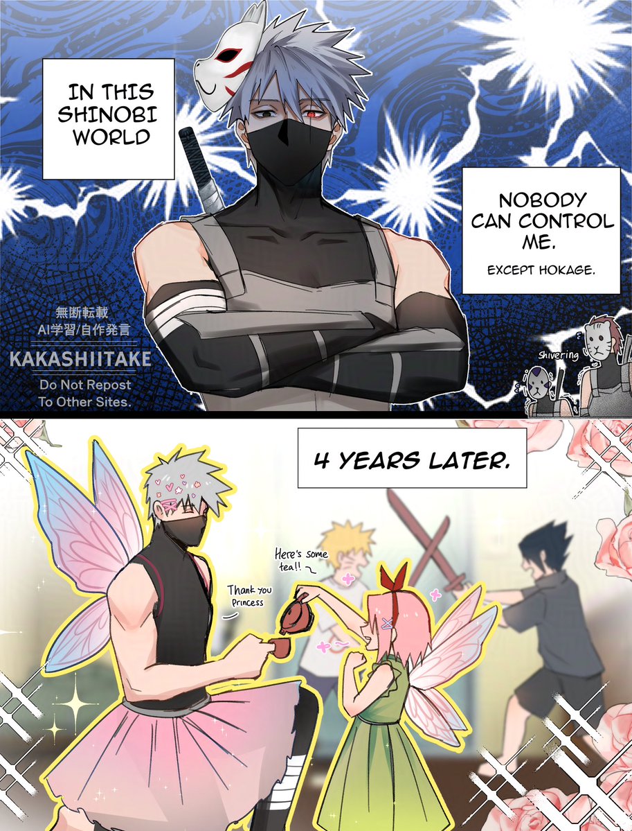 Kakashiitake's tweet image. Kakashi and his 3 lil kids part 3 #NARUTO