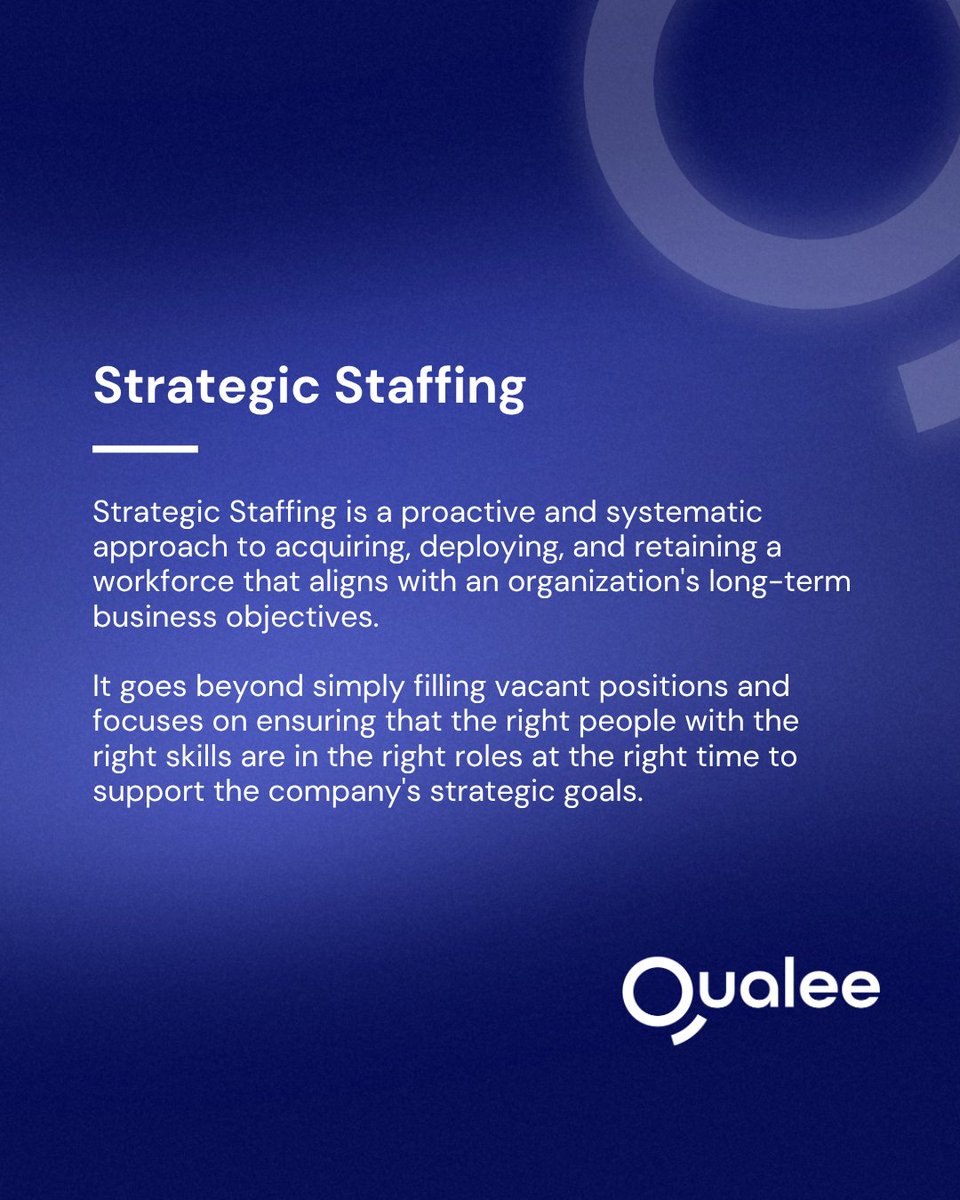 Qualee_Tech's tweet image. Strategic staffing ensures the right people, with the right skills, are in the right roles at the right time.
✅ Align talent with business goals
✅ Plan for current &amp;amp; future needs
✅ Build resilient, high-performing teams

#HRTerm #StrategicStaffing #TalentStrategy #FutureOfWork
