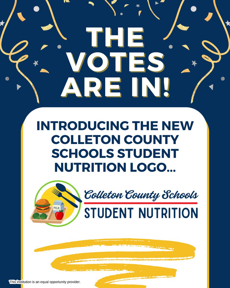 ColletonMeals's tweet image. 🎉 Thank you to all of our students who voted for our new Student Nutrition logo! You chose the winner, and we’re excited to reveal the design that earned the top spot. We can’t wait to show off this new look across our social media!

#Colletonsc #Colletonsouthcarolina #Colleton