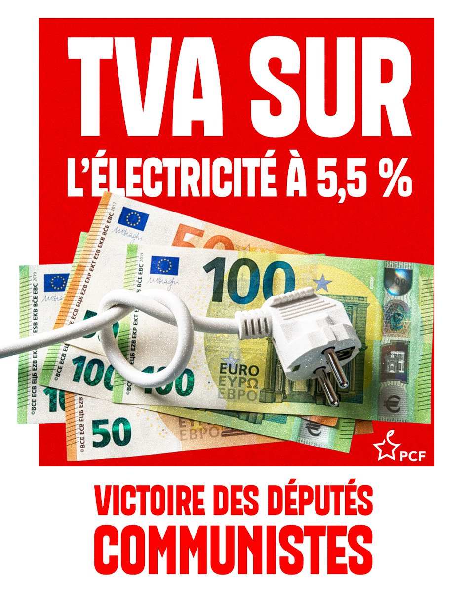 💸 Victoire pour le pouvoir d’achat !

À l’Assemblée, les <a href="/deputesPCF/">Députés Communistes</a> ont obtenu le rétablissement d’une TVA à 5,5 % sur les abonnements d’électricité.

Face à un gouvernement déterminé à maintenir une taxation à 20 %, ils ont imposé une mesure juste, concrète et immédiatement
