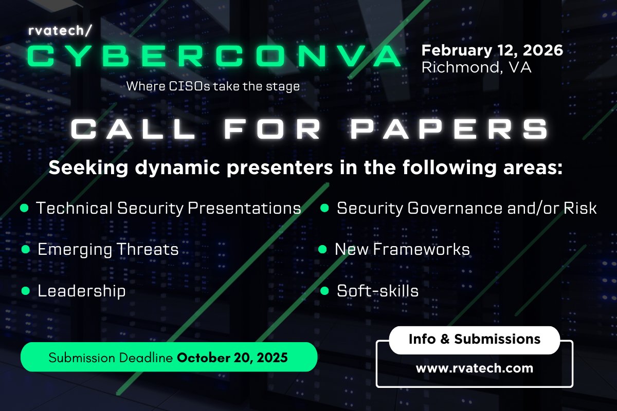 MaxxTechnology's tweet image. Cyber Security professionals, mark your calendars for the CyberCon VA! 🛡️Join us on February 6 for this event, presented by @rvatechcouncil, at the Dominion Energy Center in Richmond, Virginia. 

#CyberConVA #CyberSecurity #TechConference #rvatech #RichmondVA…