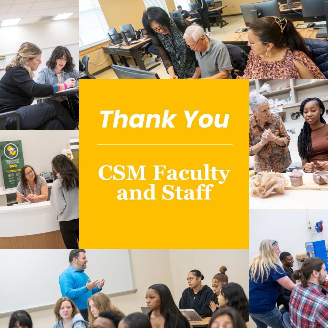 CSMHawks's tweet image. This month, we are sharing what we are thankful for! Thank you to our staff and faculty for guiding our students and keeping CSM running.

#CSMHawks #CSMStudents #CSMStaff #CSMFaculty #CSMThankful