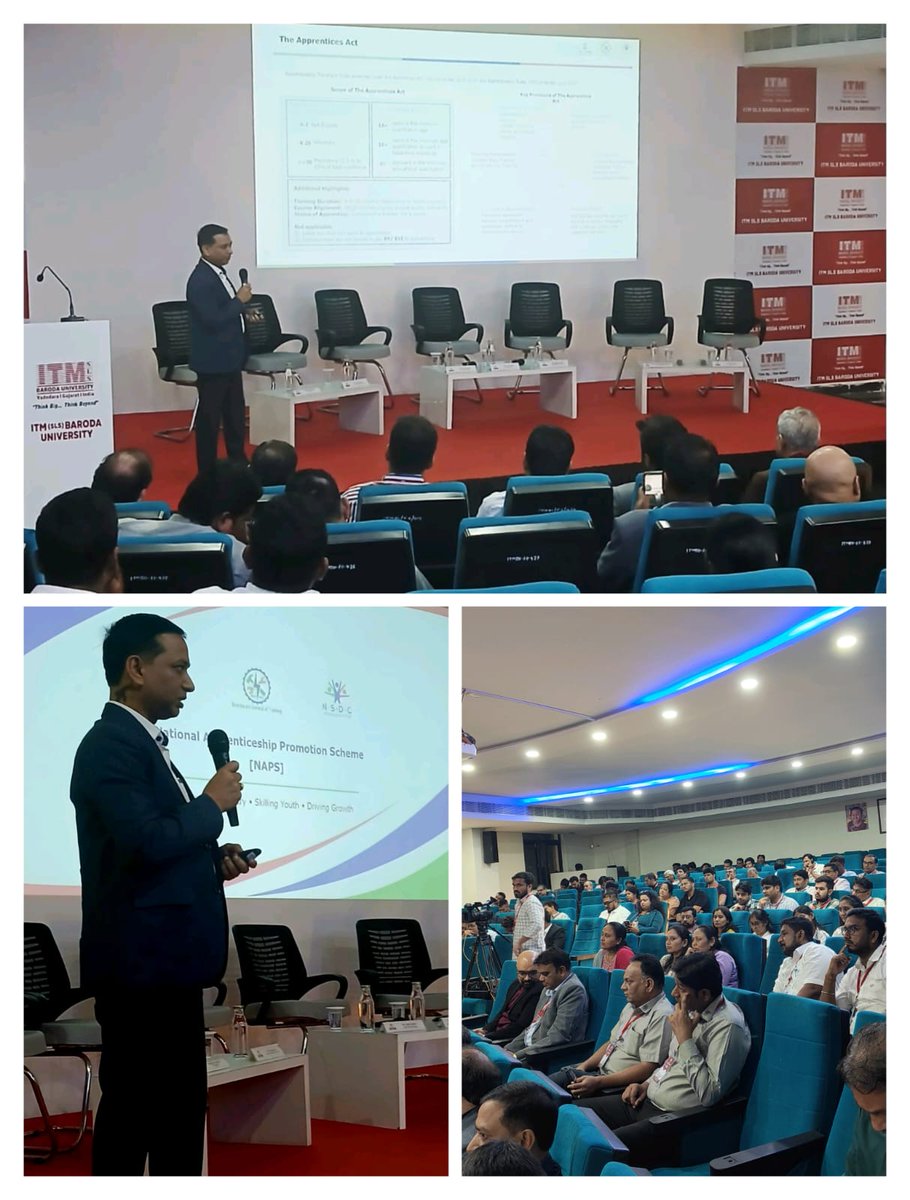 Today an Apprenticeship Awareness Session was organized at <a href="/ITMSLSBU/">ITM SLS Baroda University</a> with industries and students of vocational education to collaborate for bridging the skill gap and create the future ready workforce. <a href="/NSDCIndia/">NSDC India</a> <a href="/MSDESkillIndia/">Skill India</a> <a href="/DGT_MSDE/">Directorate General of Training (DGT)</a>