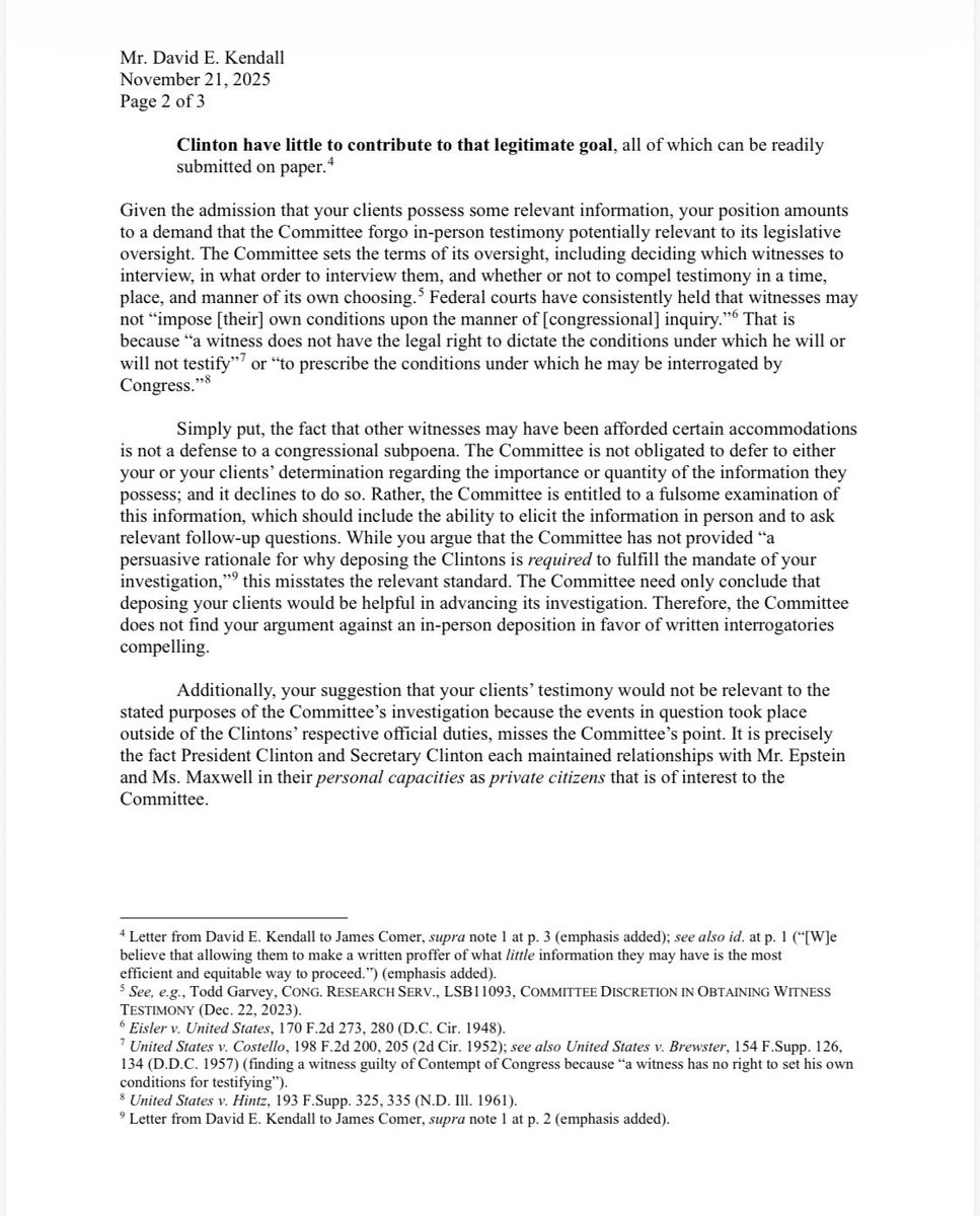 RepJamesComer's tweet image. 🚨Democrats and Republicans approved subpoenas in July for Bill and Hillary Clinton.

After good-faith efforts to schedule depositions, further delays aren’t acceptable. Given their Epstein ties, avoiding Congress would be in defiance of subpoenas &amp;amp; warrant contempt proceedings.