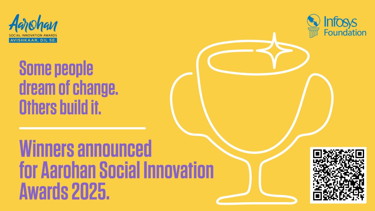 Infy_Foundation's tweet image. Infosys Foundation announced winners of Aarohan Social Innovation Awards 2025. 3 category winners and 5 jury&apos;s special winners received up to ₹50 Lakh for their social innovations. Read our Press Release to learn more: infy.com/44iAmxh #AarohanAwards #InfosysFoundation