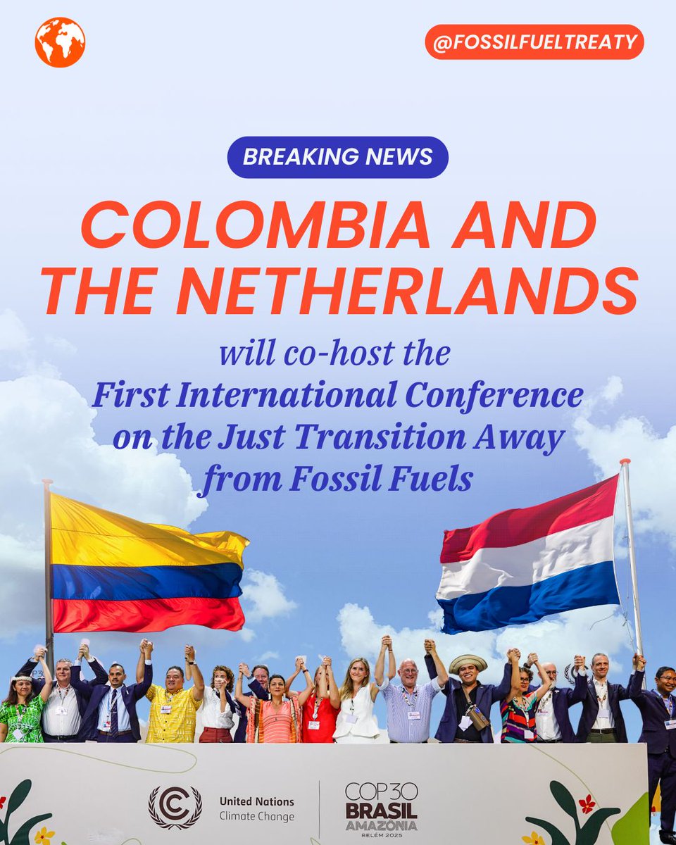 GlobalJusticeUK's tweet photo. This is huge! 🇨🇴Colombia and 🇳🇱the Netherlands will co-host the first International Conference on the Just Transition Away from Fossil Fuels in Colombia - in April 2026. https://t.co/3qealcgM40