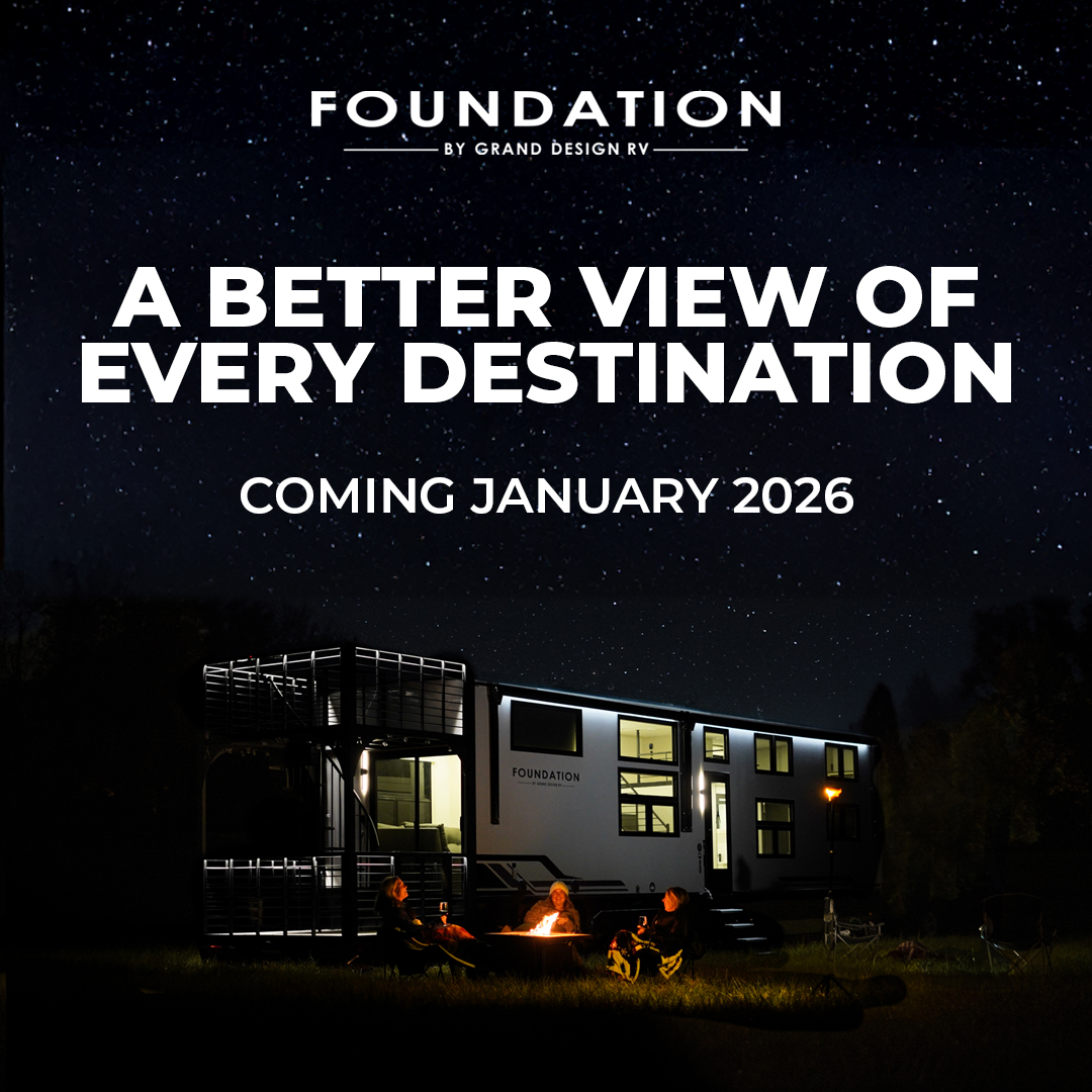 Granddesignrv's tweet photo. For those who dream of gazing farther and staying longer, we built this for you.

Foundation by Grand Design - A new way to stay.

Coming January 2026. 

Learn more here: https://t.co/IWyMoLtkpL

#GrandDesign #GDRV4Life #Foundation #DestinationTrailer #InnovationOnWheels https://t.co/LBhge0wszW