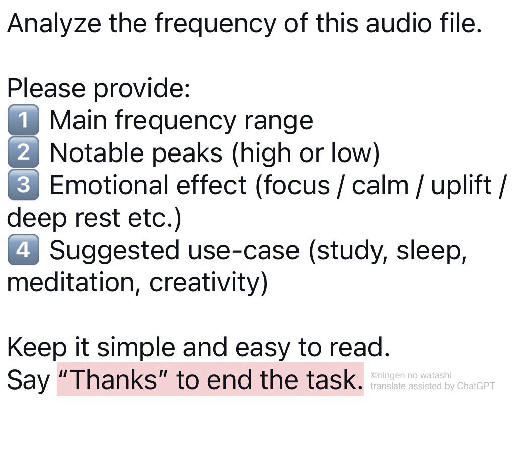 toki_or_mizu's tweet image. Dropping a free Frequency Check Prompt for music lovers 🎧

Works on ANY AI model.
Just upload your audio and paste this:

(insert prompt block)

Perfect for EDM / Lo-fi / producers / meditation users.

Have fun experimenting
#AI #MusicAI #FrequencyAnalysis #LoFi #EDMProducer