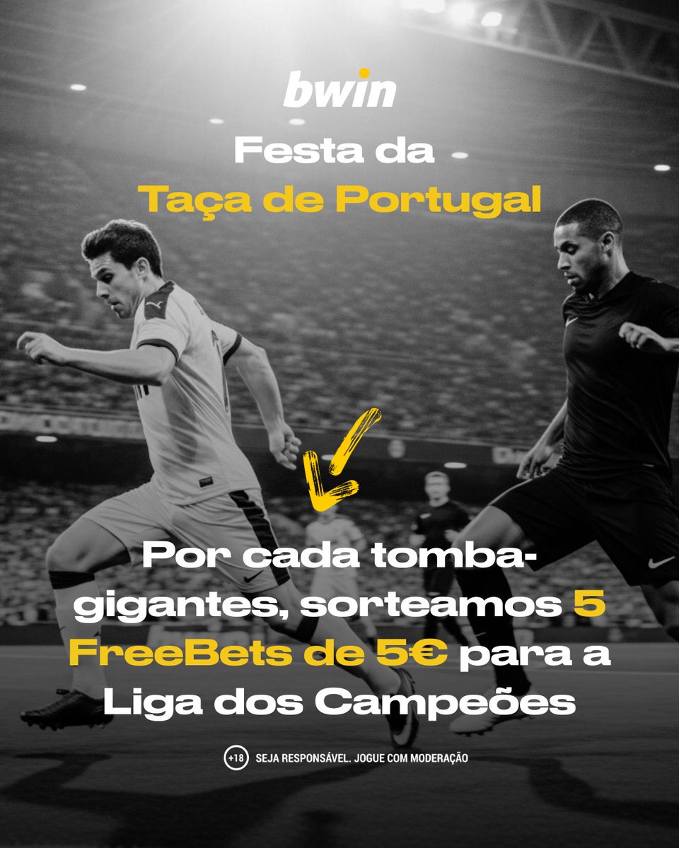 Se houver tomba-gigantes na Taça de Portugal, há sorteio de FREEBETS para a Champions 😎 Por tomba-gigantes, entendemos uma equipa de divisão inferior eliminar outra de divisão superior! Vamos a contas, temos 12 jogos onde isto pode acontecer: 

Atlético x SL Benfica
AVS x