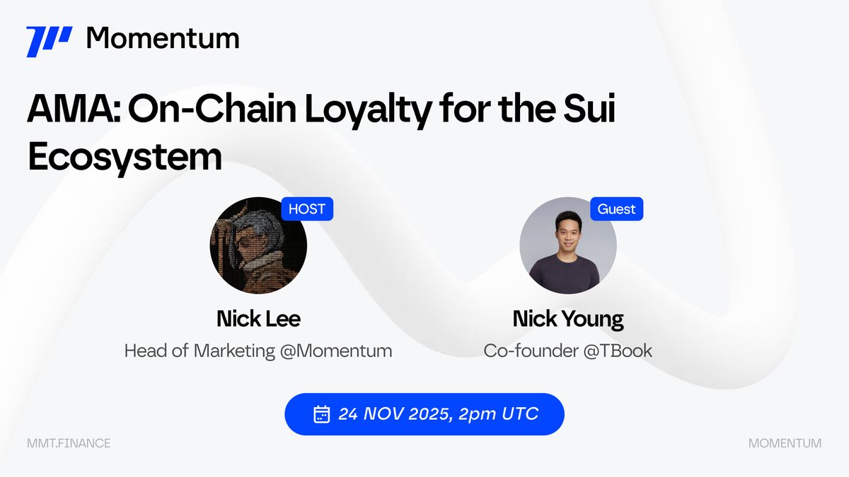 MMTFinance's tweet image. We’re going live with @realtbook on Monday, 24 Nov at 2 PM UTC.

AMA Topic: On-Chain Loyalty for the Sui Ecosystem

Save the date and join us 🌊