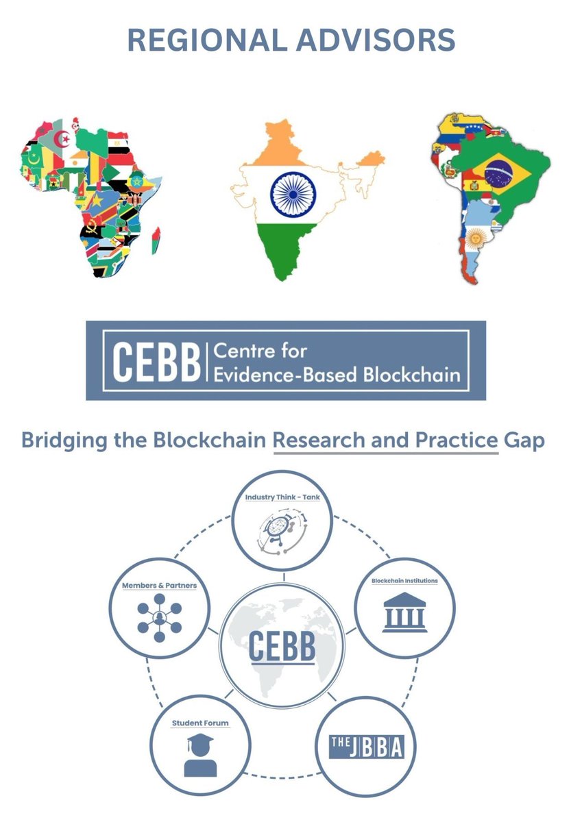 Brit_blockchain's tweet image. 📢 Centre for Evidence-Based Blockchain is hiring Regional Advisors for #Africa, #India and #Latin America to advance CEBB&apos;s rapidly expanding R&amp;amp;D portfolio of a range of global industry and academic initiatives.

🏫 Established in 2018, the Centre for Evidence Blockchain…