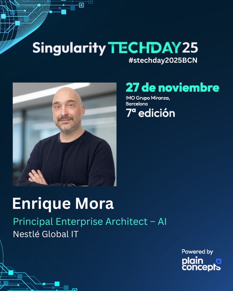 plainconcepts's tweet image. Uno de los veteranos del #STechDay2025bcn, Enrique Mora, te espera el jueves con “The Reality of AI Agents in an Enterprise”. 🙌

En su sesión desmitifica los sistemas agénticos y muestra qué funciona hoy en la empresa…💡

singularitytechday.com