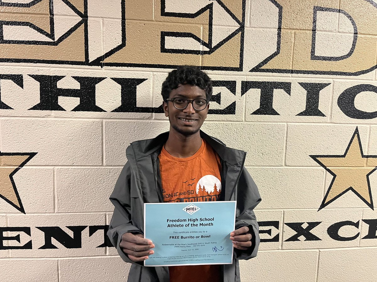 FHSSOUTHRIDING's tweet image. Congrats to Noel Madda for being named Moe’s Athlete of the Month for November.  A senior, Noel was 2nd in the District, 3rd in the Region and 22nd in the State.  An extremely hard worker and quiet leader he was a big part of  XC’s District/Region Championships! @freedomhs_xctf