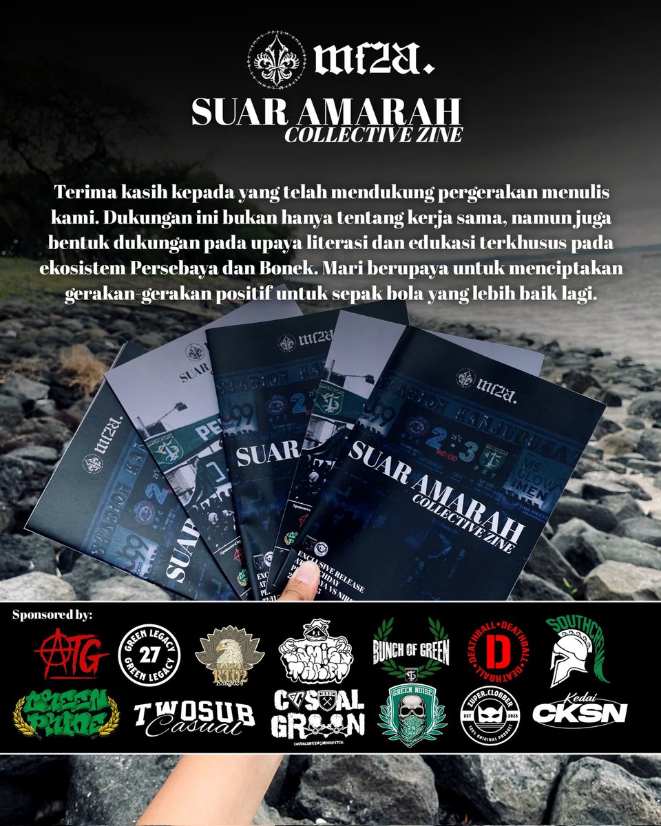 SEBERKAS AMARAH DARI UTARA! 

Suar Amarah Collective Zine hasil kolaborasi dengan <a href="/MF2ASUB/">MAKE FOOTBALL FUN AGAIN</a>. Terdapat 2 fragmen utama, terbagi dalam 20 lembar. 

Tersedia sebanyak 100 eksemplar dan bisa kalian dapatkan secara GRATIS di gate 3 atas Gelora Bung Tomo.