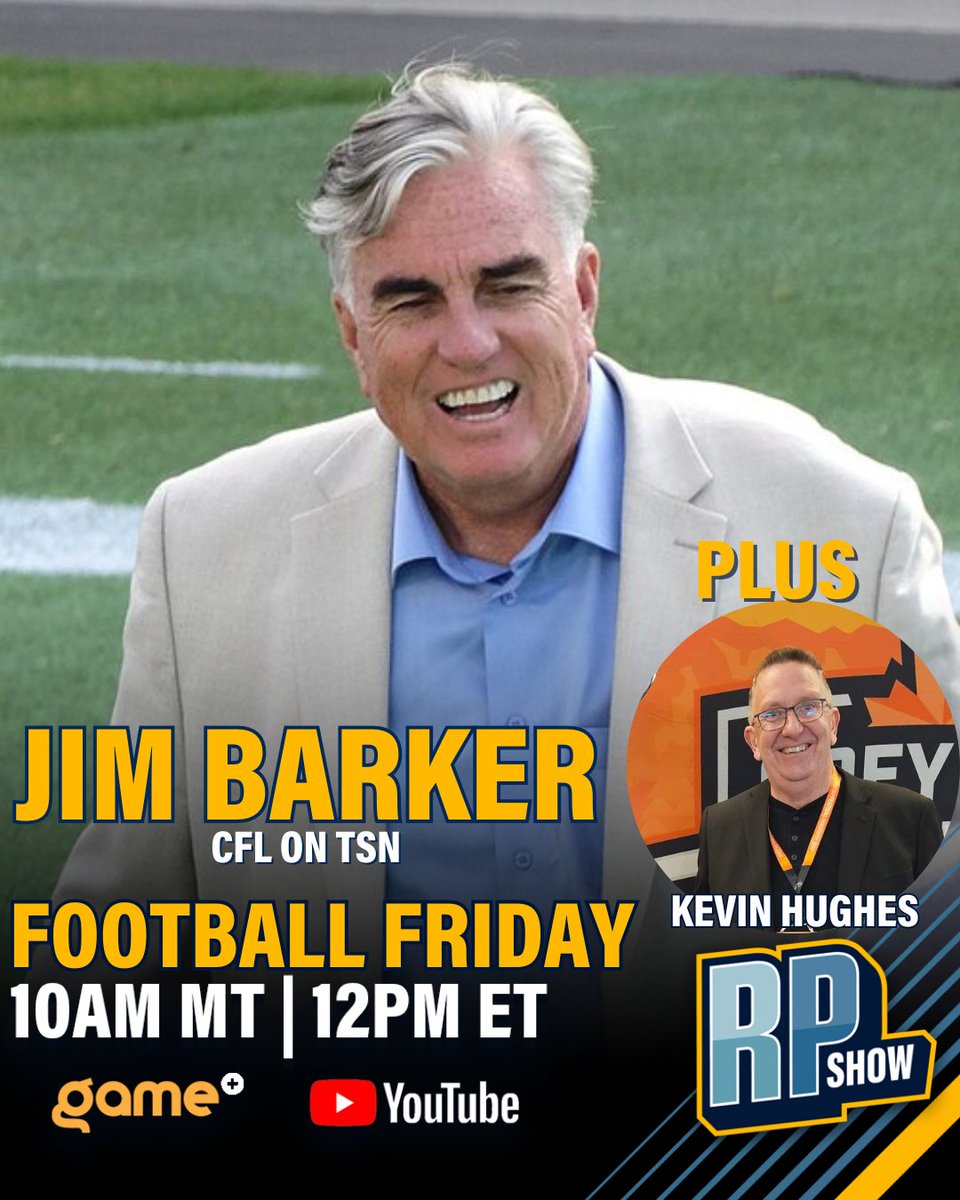 RodPedersenShow's tweet image. It’s FOOTBALL FRIDAY on the @RodPedersenShow! 🏈
Jim Barker (CFL on TSN) joins Rod to break down the latest CFL + NFL talk. Plus: Kevin Hughes!

📺 Watch LIVE: loom.ly/9NNQ4aU

@GamePlusNetwork | @silverstsports (6pm PDT)
10AM MT | 12PM ET
#RPShow #CFL #FootballFriday