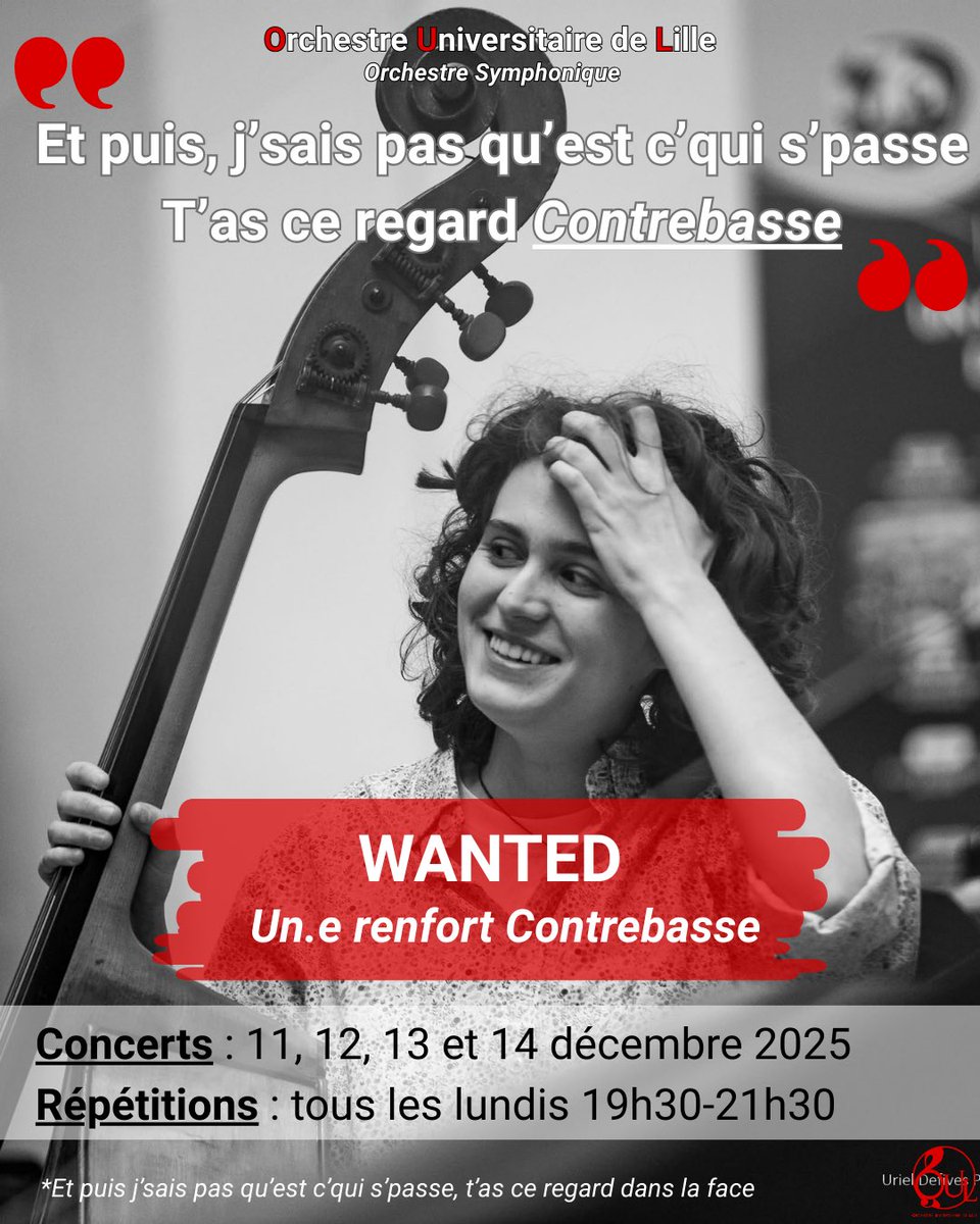 Urgent 🚨 
On cherche un.e contrebassiste pour les concerts de décembre en région lilloise. Contactez-nous en dm si vous êtes intéressé.e !