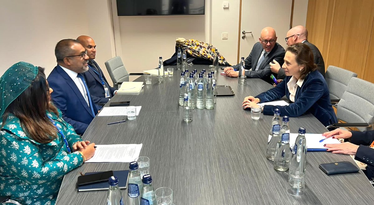 abkhaleel's tweet photo. Met the Secretary General at @eu_eeas Belén Martínez Carbonell, on the sidelines of the 4th EU Indo-Pacific Ministerial Forum, today.

During the discussions, I reaffirmed commitment to work together to enhance cooperation between the Maldives and the #EU.

 🇲🇻 🤝 🇪🇺 https://t.co/GXgBBh4EWu