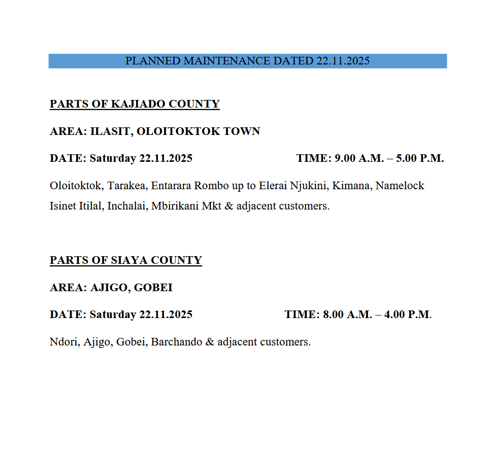 Good evening. The following areas will be on planned power maintenance tomorrow (22.11.2025). For advance notice details, please visit shorturl.at/r3PZx. ^NK