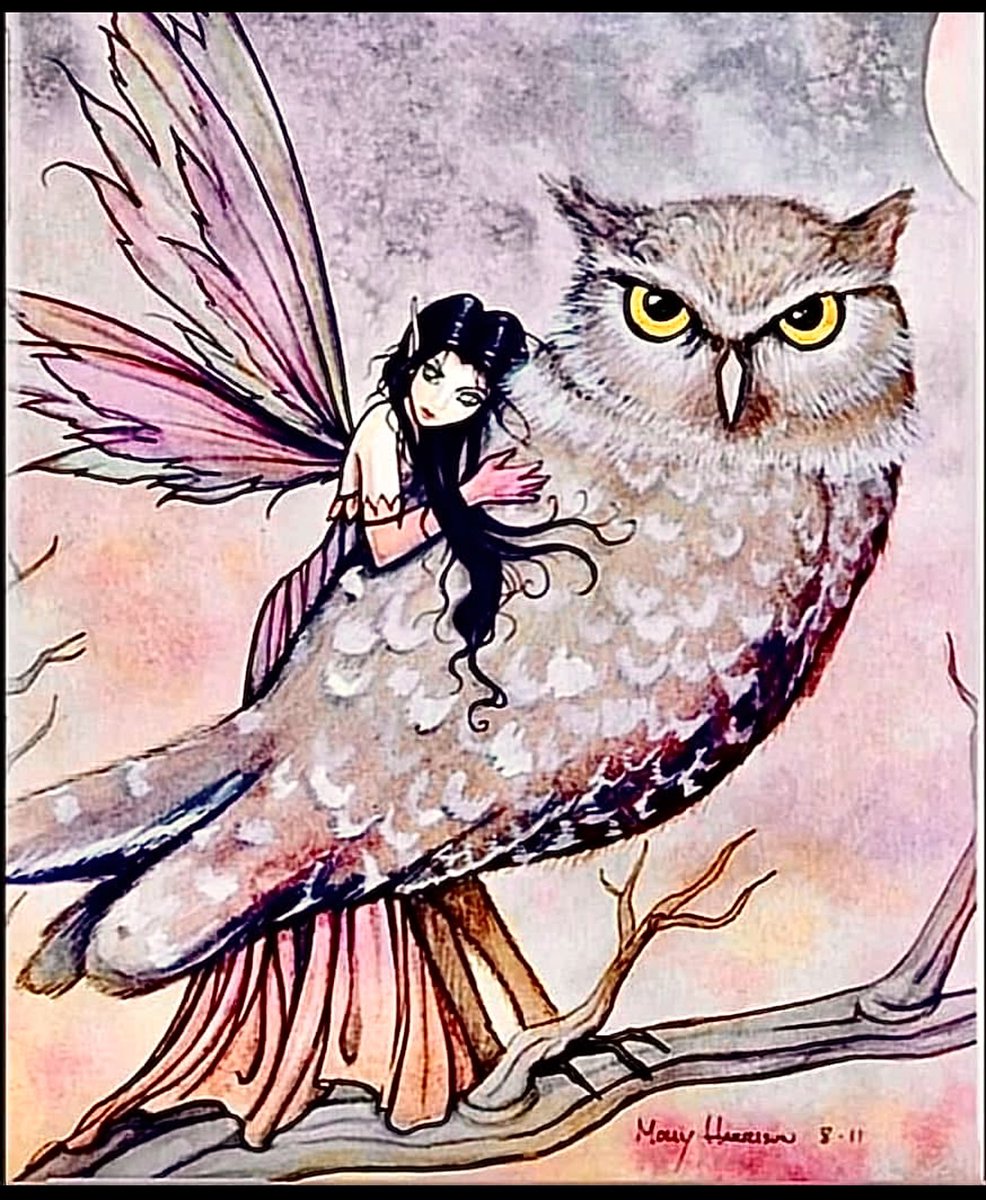 ScorpioLisaM's tweet image. On Fridays we wear pink. Art by Molly Harrison. #coloroftheday #FridayVibes #FairyFriday #owl #spiritanimal