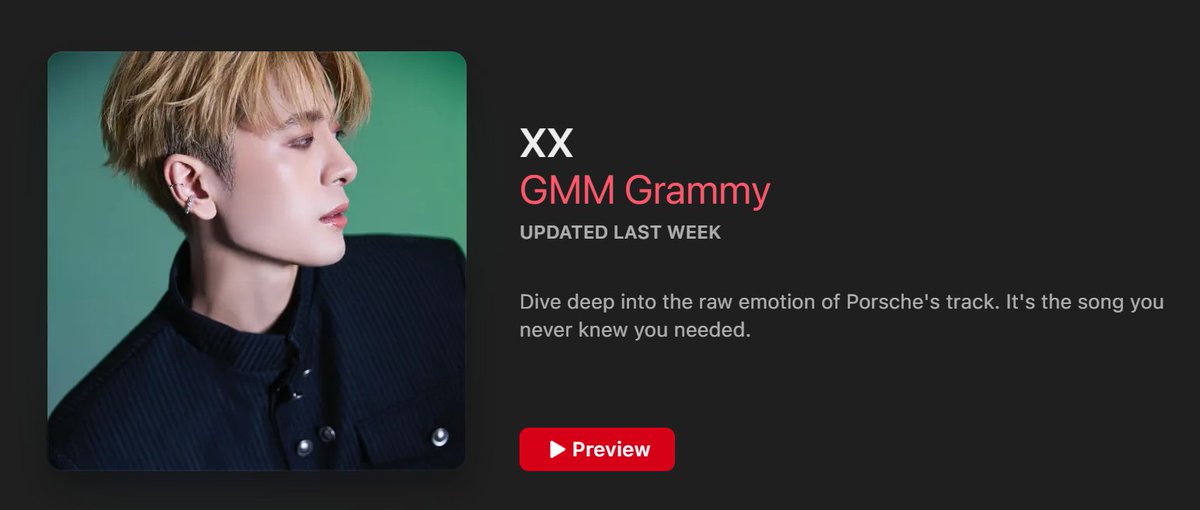 TRINITYwithSub's tweet image. XX (Porsche) officially features in GMM Grammy&apos;s playlists on Apple Music. His playlist includes his recently released collaboration with COCKTAIL and songs from both 9x9 and TRINITY.

music.apple.com/us/playlist/xx…

#XXSIVK #TRINITY_TNT